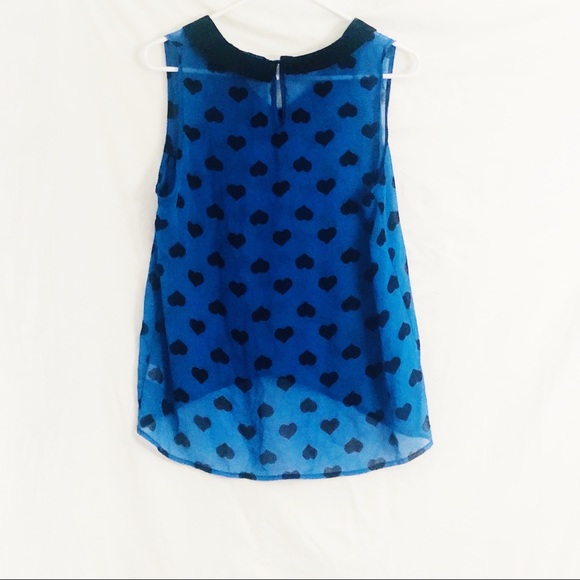 Sweet Rain Blue & Black Heart Sheer Blouse Large - Picture 5 of 7